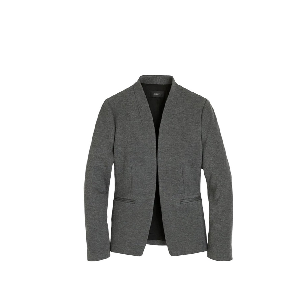 J.Crew Women Charcoal Grey Open Front Blazer Jacket Collarless Size 12